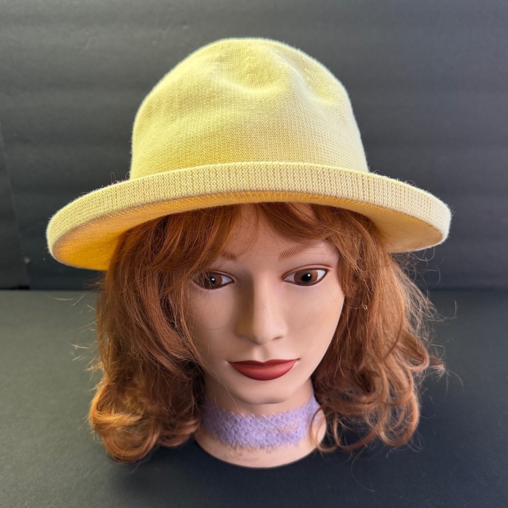 Vintage Style Yellow Cotton Knit Bucket Hat One Size Packable Sun Beach Boho Hat